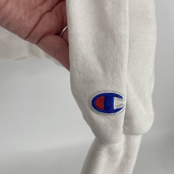 Champion Unisex White Long Sleeve Crew Neck Pullover Sweatshirt Size Medium - Picture 4 of 5
